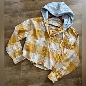 American Eagle Outfitters Yellow and Gray Plaid Hoodie